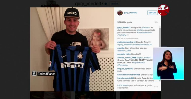 Gary Medel donó camiseta del Inter para ser subastada en la Teletón