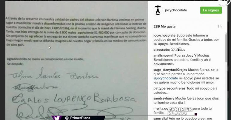 Jociney pidió a Flaviana no emitir video de pago a familia