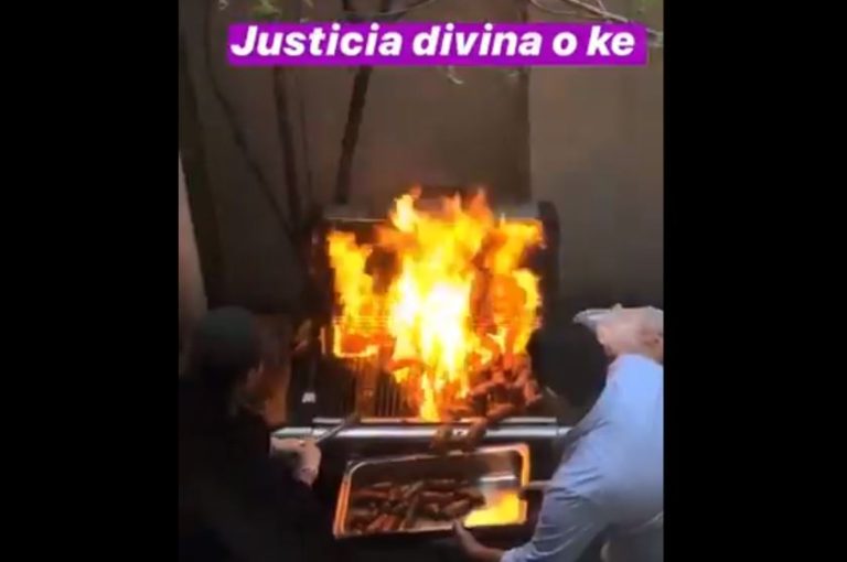 “Les pasa por no invitarme”: Graban momento cuando a oficinistas se les incendia el asado de su trabajo