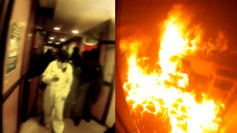 Encapuchados se grabaron en el momento exacto en que queman la inspectoría del Instituto Nacional
