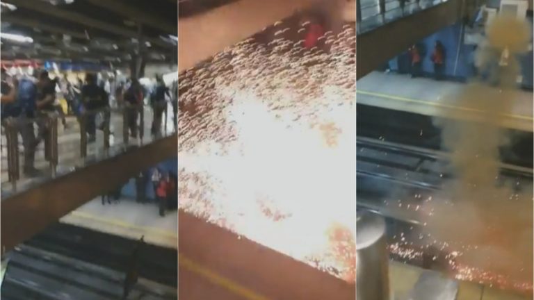 Captan el instante en que lanzan pantalla a las vías en Línea 1