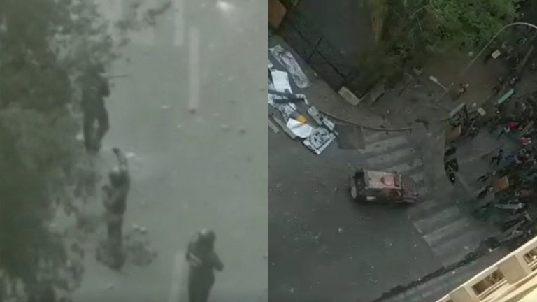 Con hondas y embistiendo con patrulla: Captan operativo policial para dispersar manifestantes cerca de Plaza Italia