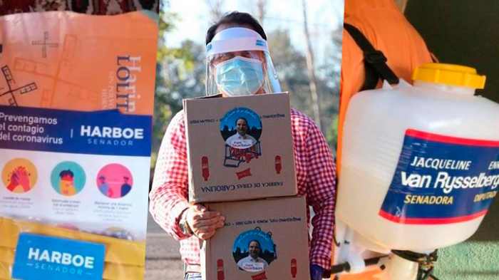 Son acusados de hacer campaña y sacar provecho: Críticas a políticos que realizan sanitizaciones y cajas de ayuda con sus fotos