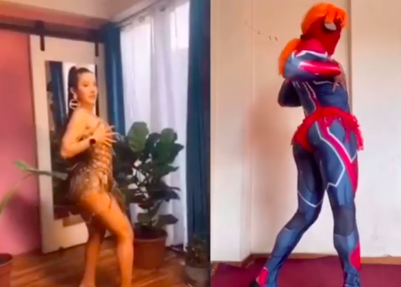 Con taco aguja: Sensual Spiderman desafió a Denise Rosenthal con baile de Shakira
