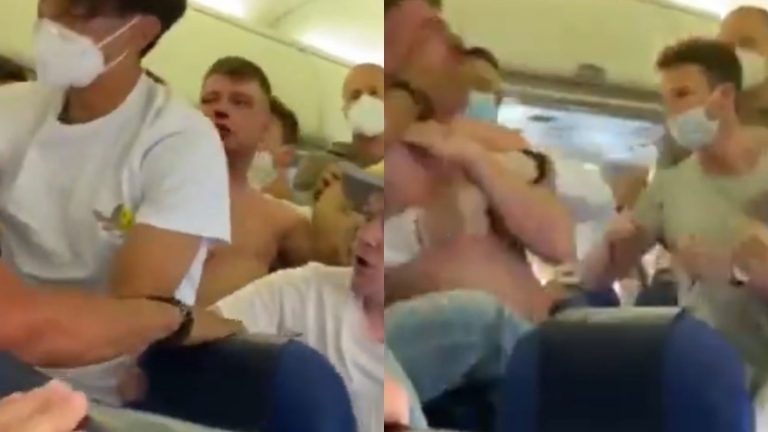 Brutal pelea arriba de un avión: No quiso usar mascarilla y lo golpearon entre todos