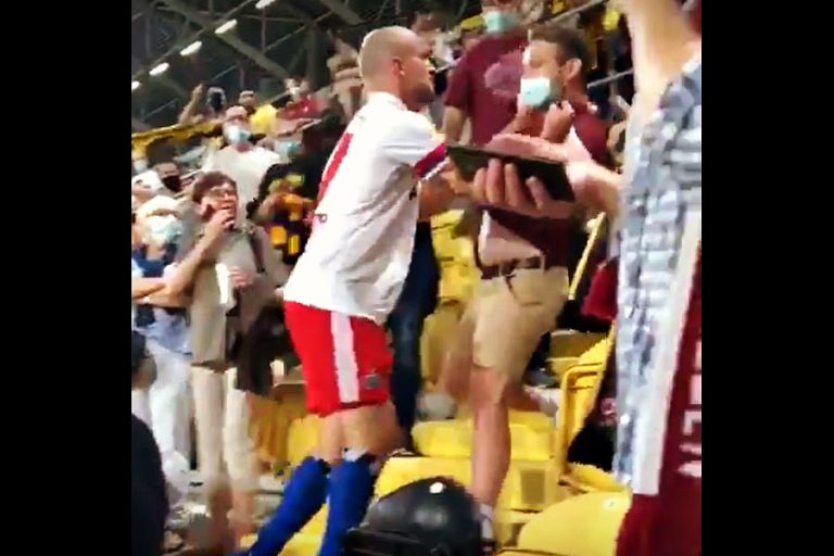 Defensa del Hamburgo enloqueció y se subió a la tribuna para agredir a un hincha
