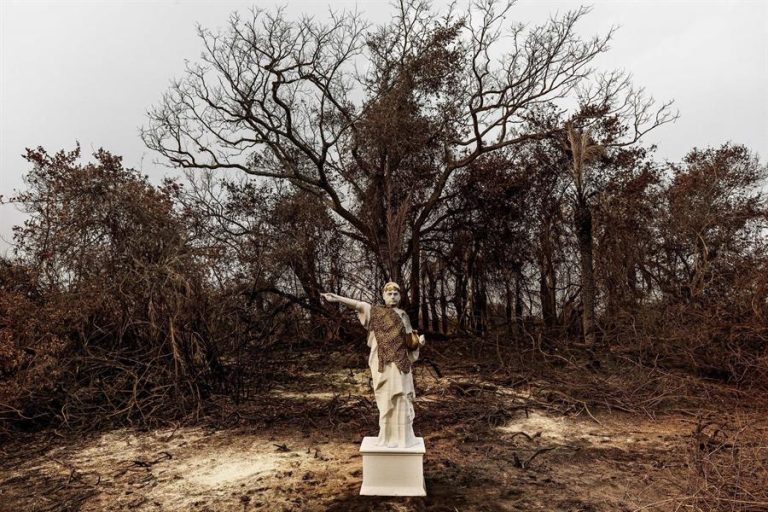 Incendios forestales en Brasil: Greenpeace levantó una estatua de Bolsonaro emulando a Nerón