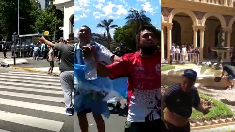 Hasta se refrescaron en la pileta: Así fue el masivo ingreso de hinchas a la Casa Rosada para despedir a Maradona