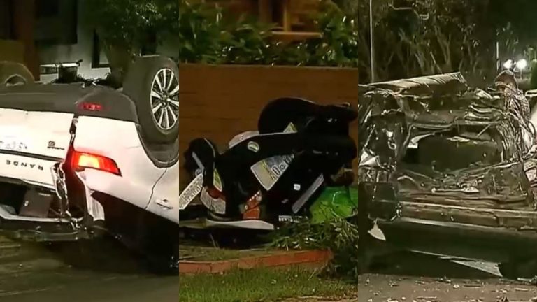 Impresionante choque en Las Condes: Colisionaron tres vehículos y arrancaron un poste