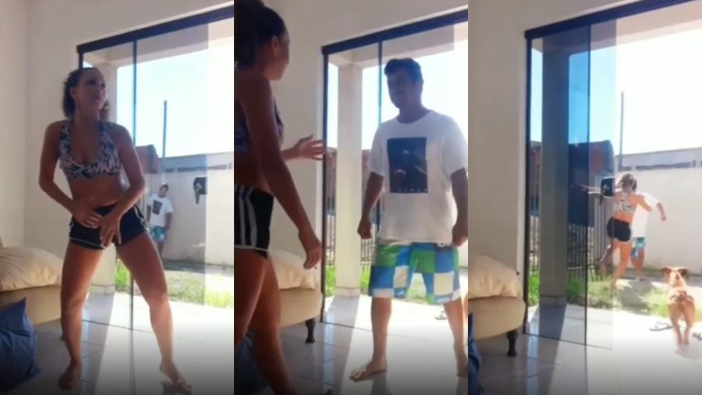 Un intruso entró a la casa de una mujer que se grababa bailando y ella lo echó a patadas
