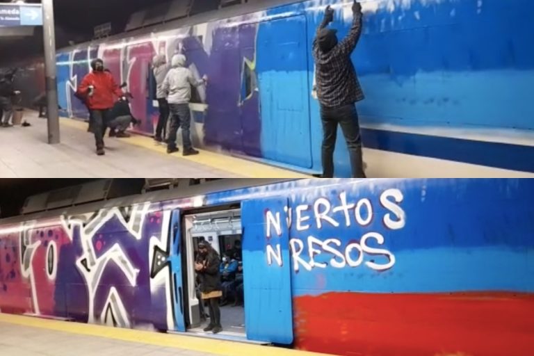Metrotren Nos: Una decena de desconocidos rayaron vagón en estación Lo Blanco