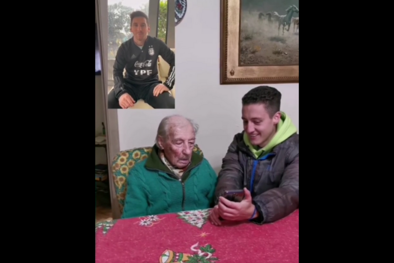 “No me digas que es Messi”: La conmovedora reacción de adulto mayor de 100 años que es saludado por el astro argentino