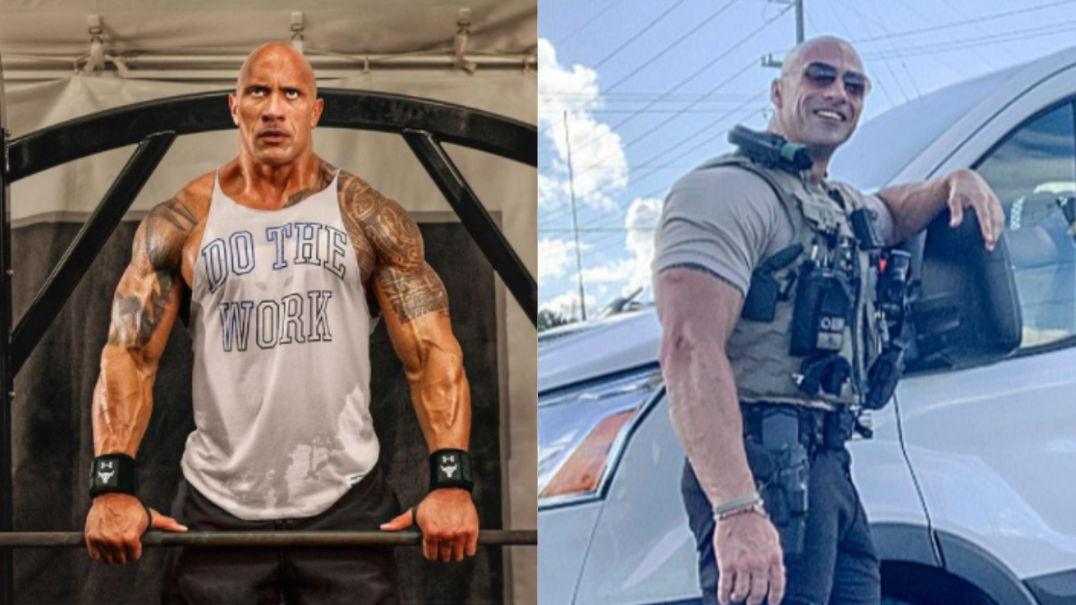 La reacción de La Roca al ver el notorio parecido de un policía con él ...