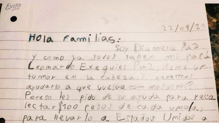La conmovedora carta de una niña de 9 años que pide ayuda para su papá con cáncer: 