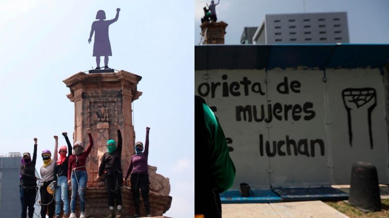 Feministas mexicanas reemplazan monumento de Cristóbal Colón por uno dedicado 