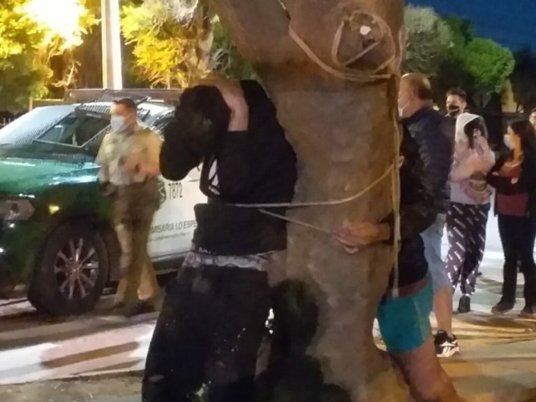 [VIDEO] Detención ciudadana en Maipú: Vecinos amarraron a un árbol a delincuentes tras intento de portonazo