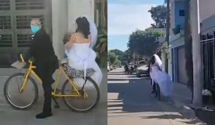Emotivo momento: Padre llevó a su hija en bicicleta a la iglesia el día de su matrimonio