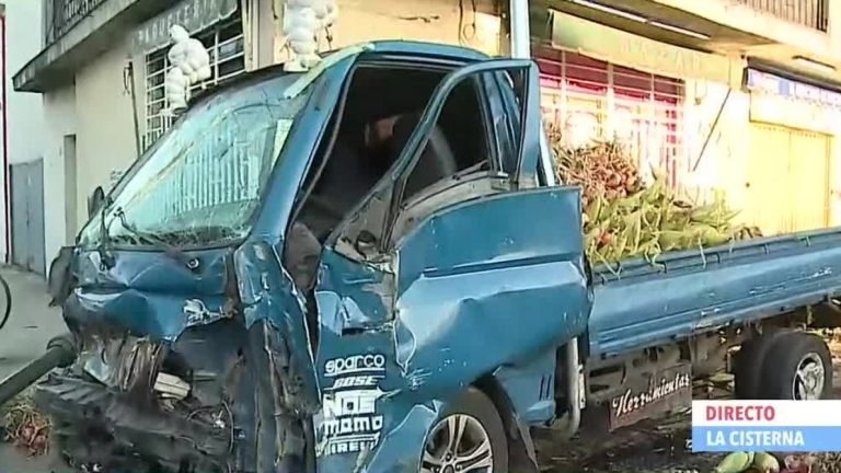 Conductor se dio a la fuga: Camión con choclos arrasó con tres postes de La Cisterna durante la madrugada