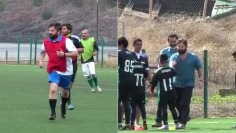 ¡Con camiseta de la UC! Gabriel Boric jugó partido de fútbol en sus vacaciones a Juan Fernández