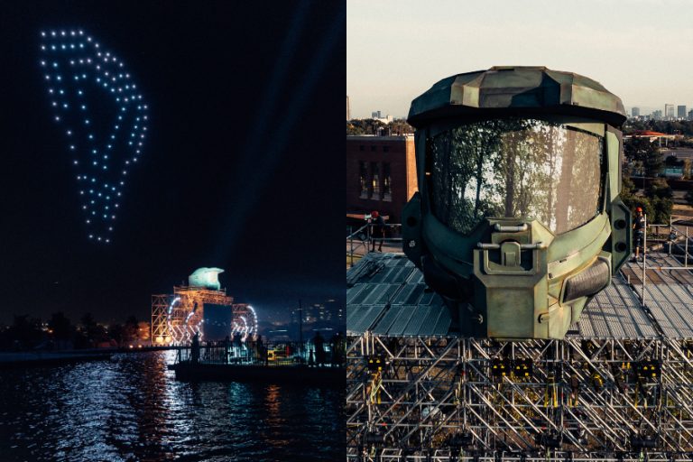 Con un casco gigante y show de drones: Así fue el lanzamiento de la serie Halo de Paramount+ en Latinoamérica