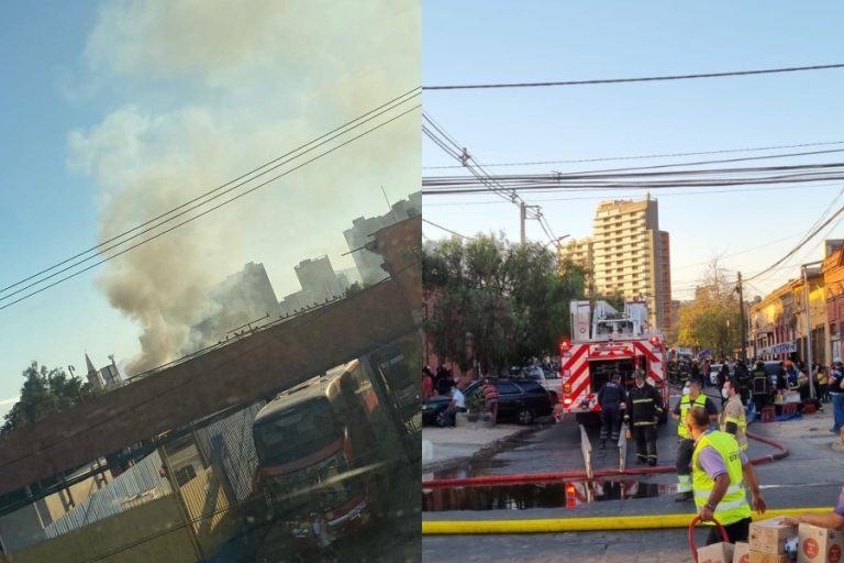 Incendio destruye tres viviendas en cité de Estación Central: Dos bomberos resultaron lesionados