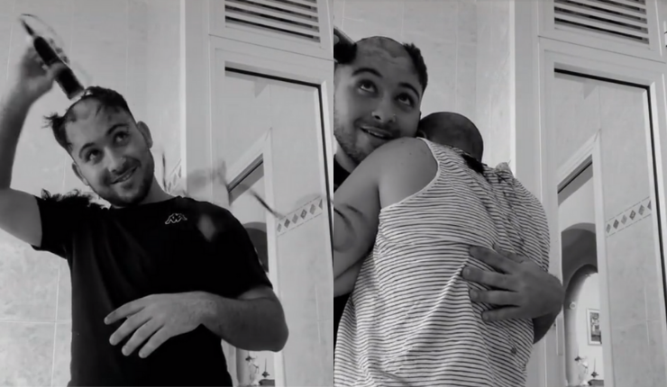 El emotivo momento en que joven se rapa para apoyar a su novia con cáncer: 