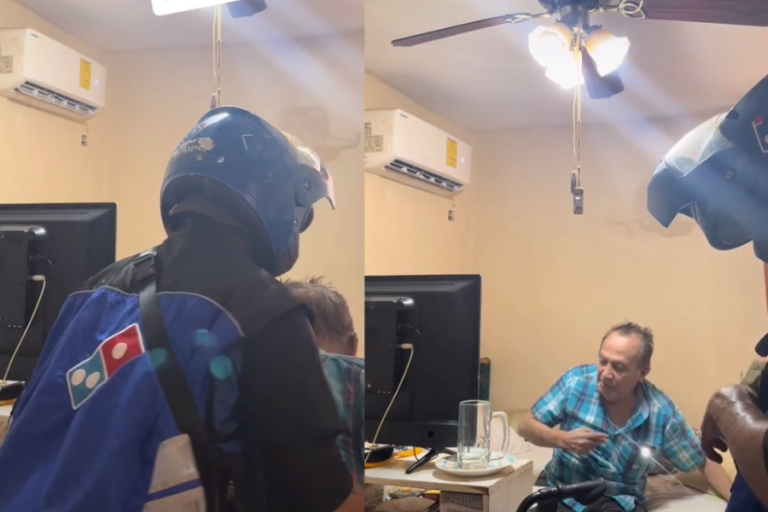 Repartidor de pizza se hace viral tras ayudar a adulto mayor que hizo pedido para poder subir a su cama