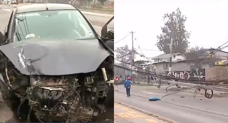 Perdió el control del auto, chocó con un poste y terminó derribando 5 en total