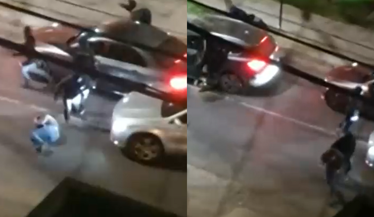 Vecinos captan violento asalto en Las Condes: Delincuentes arrojaron al suelo a víctima para robar su vehículo