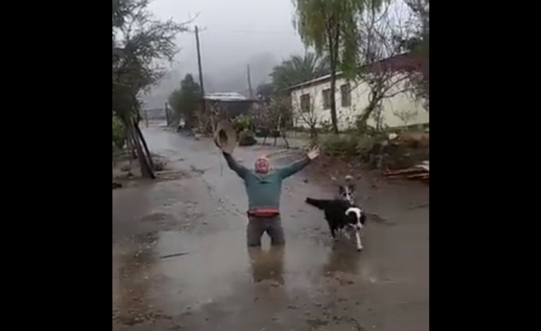 Se revolcó en un charco: La emoción de un adulto mayor por la llegada de la lluvia en Illapel