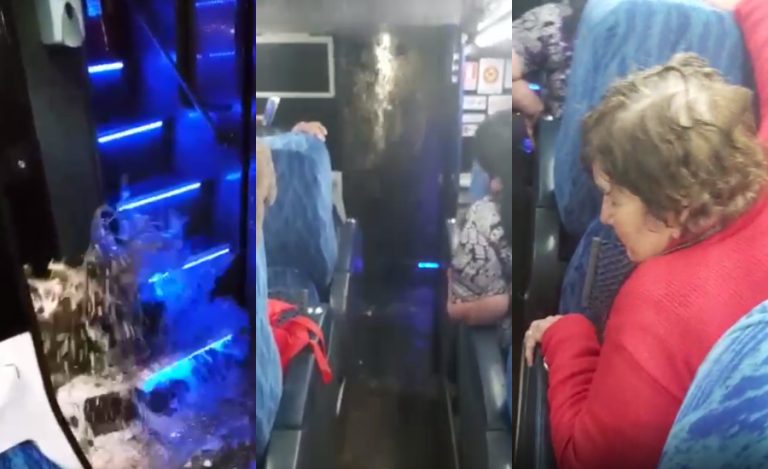 Pasajeros de un bus rumbo a Calama terminaron empapados: Agua acumulada por la lluvia inundó el primer piso