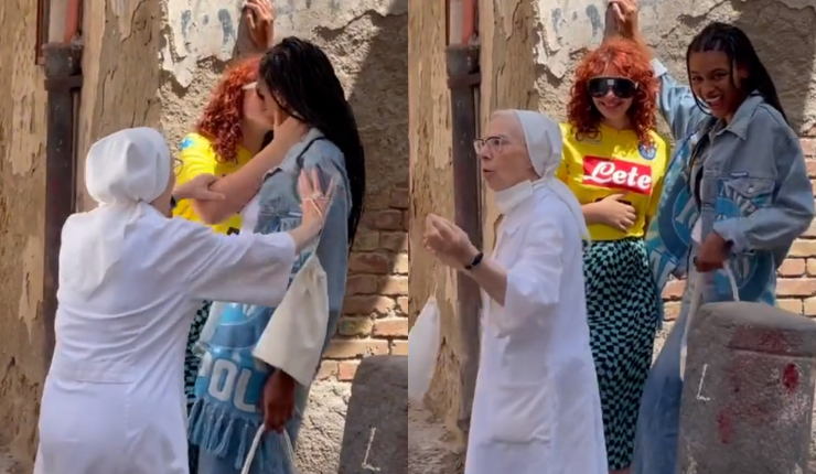 “Es el diablo”: Monja interrumpe beso de mujeres que estaban grabando una serie en Italia