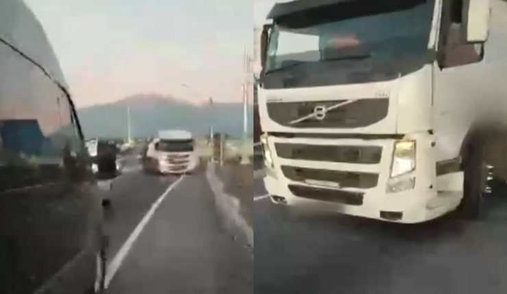Se fue contra el tránsito: Conductor de camión realizó temeraria maniobra para evitar pagar peaje