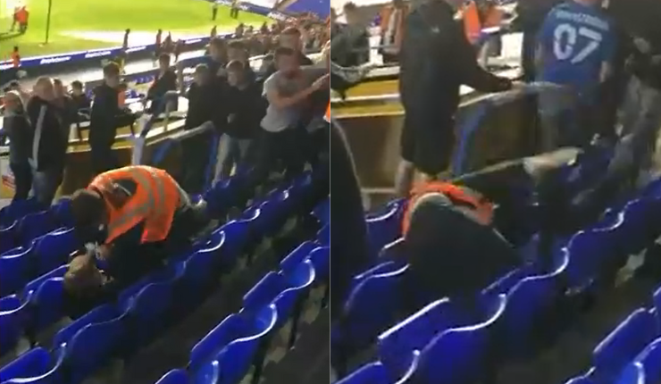 En Europa sí pasa: La impactante agresión de guardia a un hincha en partido de fútbol inglés