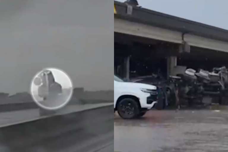 Impactante: Video muestra a camión cayendo desde el paso sobre nivel de una autopista