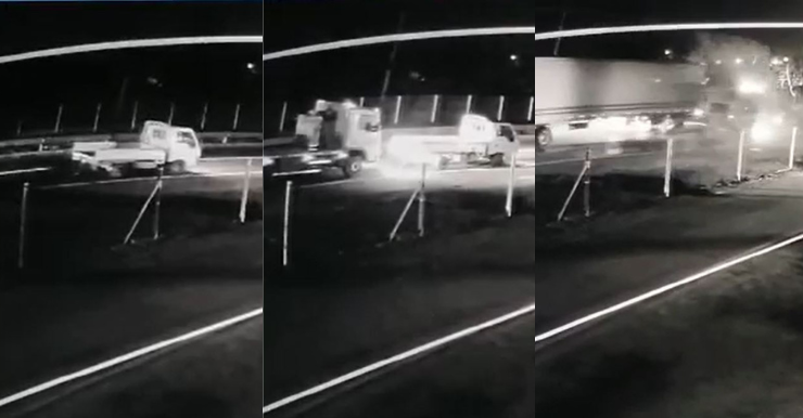 El momento exacto en el que se produjo la impresionante colisión triple de camiones en Buin