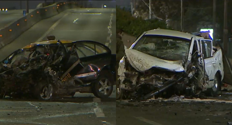 El chofer murió: Taxista conducía contra el tránsito en autopista y chocó de frente con camioneta en Renca