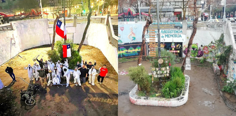 Polémica por intervención en Metro Baquedano: Sujetos la pintaron de blanco y autores volvieron a instalarla