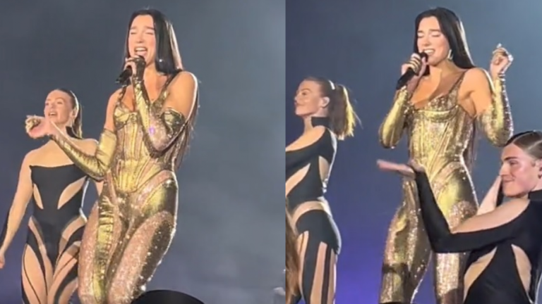 El divertido chascarro que casi deja a Dua Lipa en el suelo: Bailarinas tuvieron que socorrerla durante show