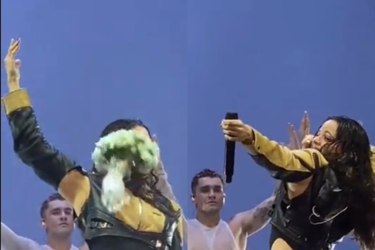 Fanático de Rosalía lanzó un ramo de flores y le pegó en la cara a la cantante