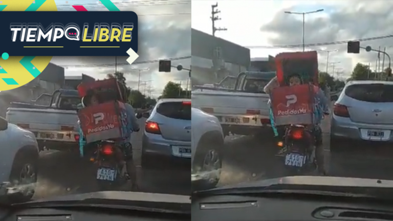 “No tengo con quién dejarlo”: Repartidor fue sorprendido llevando a su hijo en la caja de delivery de su moto
