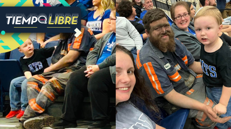 Todo por amor: Minero llevó a su hijo a un partido de basquetbol después del trabajo sin importarle el carbón en su cara