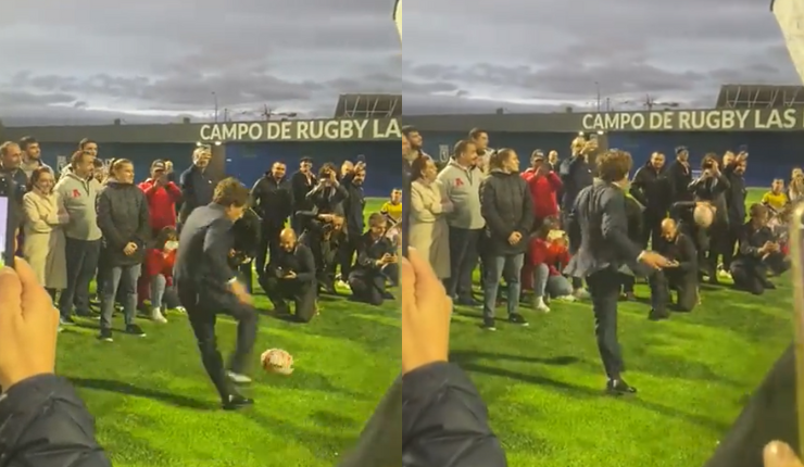 ¡Para qué te traje! Alcalde de Madrid inauguró cancha de rugby con tremendo pelotazo a fotógrafo
