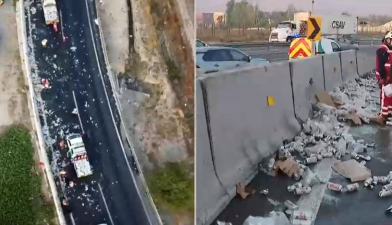 Por segunda vez se vuelca camión con cervezas en autopista: Testigos nuevamente acapararon latas