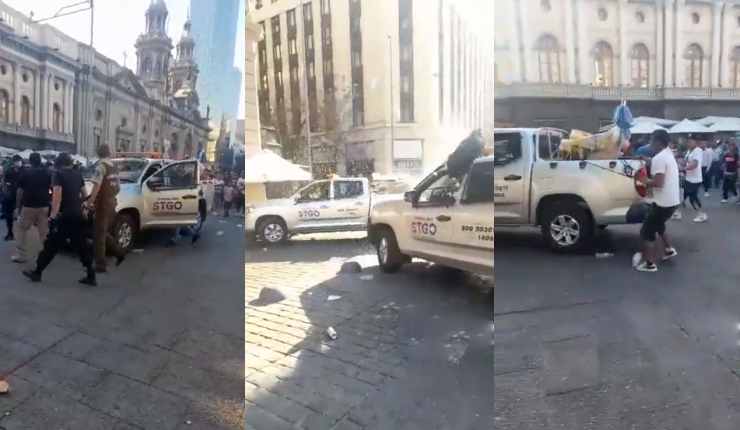 Vendedores ambulantes agredieron a carabineros e inspectores durante retiro de mercadería en Plaza de Armas