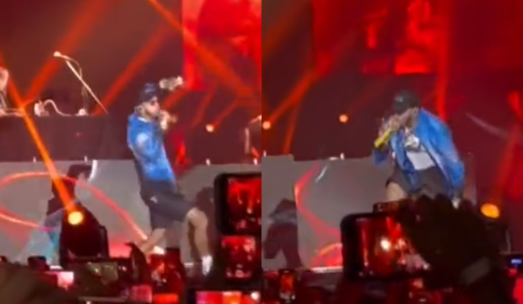 Se resbaló: Anuel AA sufre fuerte caída en pleno concierto en México