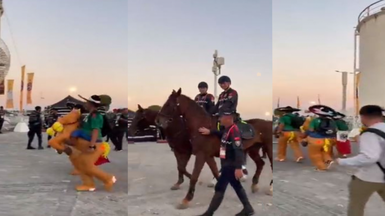 “Pin... desmadre”: Hinchas mexicanos provocan risas en Qatar al disfrazarse de charros montados a caballos