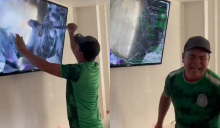 ¡Hasta usó un cuchillo! Mexicano golpeó con furia su TV tras dramática eliminación de Qatar