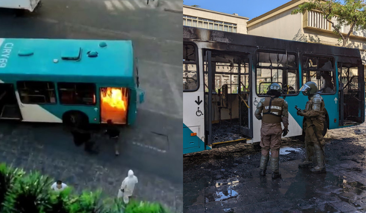 Grabaron todo: El momento en que encapuchados y overoles blancos quemaron bus fuera del Liceo de Aplicación