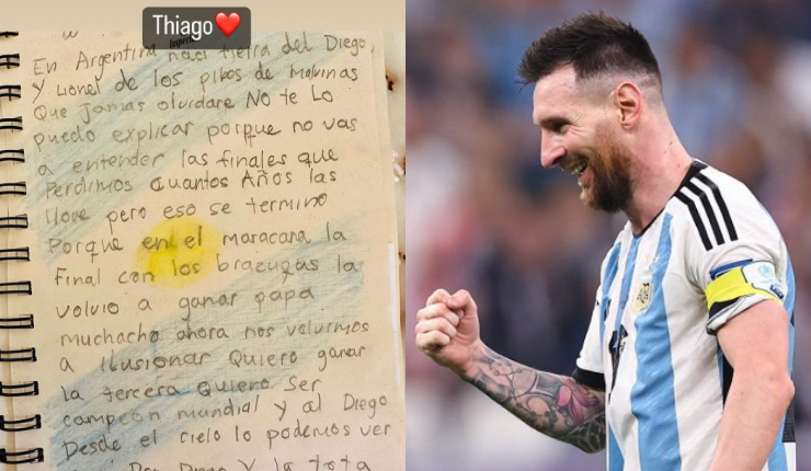 La elocuente carta que escribió el hijo de Messi para alentarlo en la final: 